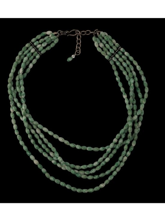 Jewelry - Vintage Layered Stone Necklace Green White Boho Chic Statement Multi Strand Jewe